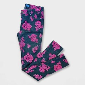 Tinsel Denim Couture Floral Skinny Jeans in Black and Fuschia,  Size 27